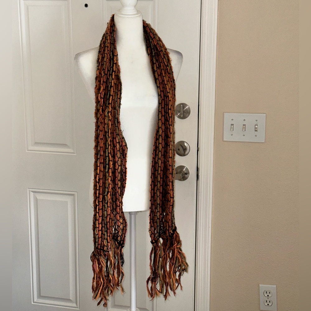 Boho Hippie Fringe Burnt Orange Black Scarf